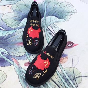 民族风刺绣花帆布鞋男青年老北京平底一脚蹬休闲网红快手 中国地图 43