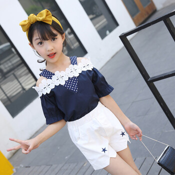 儿童夏装2018新品大童韩版休闲小衫短裤两件套4-5-7-8-9-11岁女孩套装