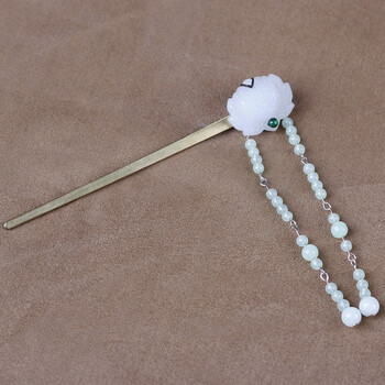 古风白玉莲花发簪复古典簪子步摇流苏钗子岫玉发梳汉服配饰头饰 玉簪