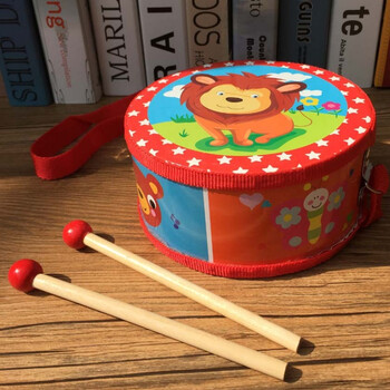 幼儿打击乐器木制玩具儿童鼓木质腰鼓军鼓手敲打玩具鼓 红色 15cm狮子