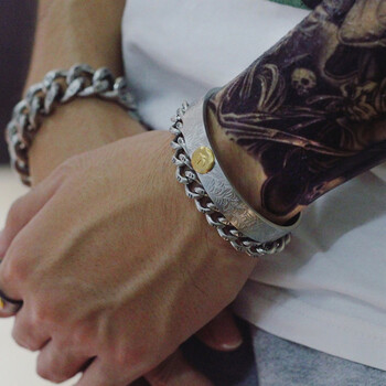 新款男士手环日韩潮流手链goros高桥吾郎鹰手镯个性霸气宽大饰品 银色