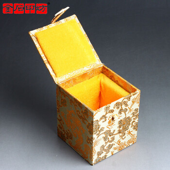 传玺 精品手工印章锦盒收纳保护盒 黄色龙纹布印章锦盒/礼品盒/饰品盒