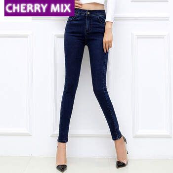 cherrymix秋冬弹力显瘦牛仔裤女士加绒牛仔裤冬长裤女裤子春装潮601 黑色加绒 28码