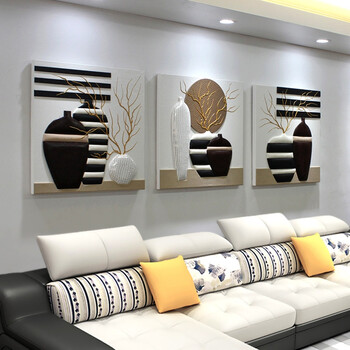 客厅沙发背景墙装饰画三联现代简约无框画创意挂画餐厅壁画浮雕画016