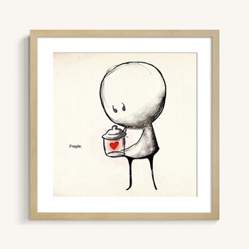 卡通儿童房装饰画现代简约房间卧室床头画 玻璃心 33x33厘米 黑色框