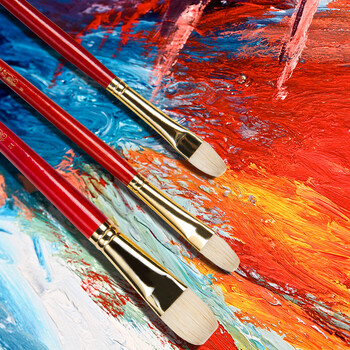 红色短杆长杆水彩水粉丙烯颜料画笔 圆头 6号 丙烯 油画 水粉画笔