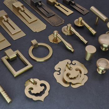 全铜拉手单孔纯铜新中式现代简约实木门抽屉拉手家具把手黄铜金色抖音