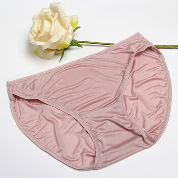 针织真丝内裤女士三角裤纯色薄透气性感低腰桑蚕丝内裤女 豆沙色 l