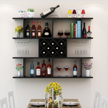 墙上酒柜酒架悬挂酒瓶架挂墙吊柜餐厅壁挂实木格子墙壁吧台架 1.