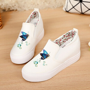 韩版布鞋2018秋新款懒人一脚蹬帆布鞋女内增高学生百搭 白色蝴蝶泡泡