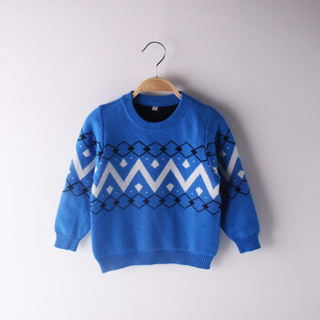儿童毛衣男套头圆领加厚羊绒衫 男孩毛线衫冬季男童羊毛衫打底衫 蓝色