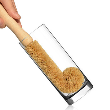 深红色 原木柄椰棕杯刷洗杯子刷 茶杯清洗刷清洁刷厨房长柄洗瓶刷子