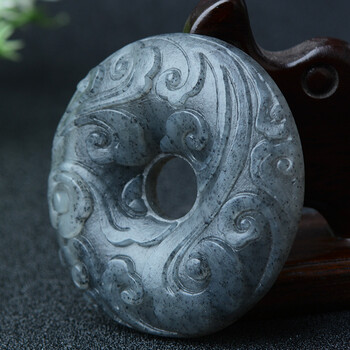 k&k 宝钰 玉祥云如意平安扣 和田青花怀古玉吊坠 玉石男女款挂件