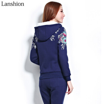 Lanshion2015秋冬季大码休闲印花卫衣运动套装 宝蓝色 M