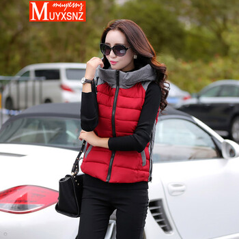 Muyxsnz 2015秋冬新款短款羽绒棉衣修身时尚连帽马甲棉服女装高领 My-8803 红色 XL