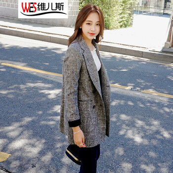 维儿斯2015秋冬新款韩版中长款女士秋季新品长袖小西装外套休闲女装西服zz7758 灰色 XL