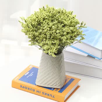 带花瓶满天星干花花束家居摆设小清新餐厅卧室插花装饰品 黄色水晶草