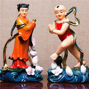 庚万金童玉女善财童子招财童男童女龙女观音菩萨树脂佛像工艺摆件定制