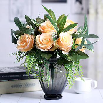 仿真花假花家居装饰品客厅假花摆件干花仿真花束玻璃花瓶套装花艺 姜