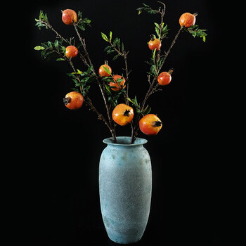 仿真石榴果树枝插花摆件 红浆果客厅花瓶套装工艺品摆件假花装饰 两支