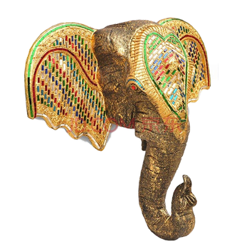 泰国木雕金象头挂饰贴金箔大象东南亚风情酒店会所家装饰品象 20英寸