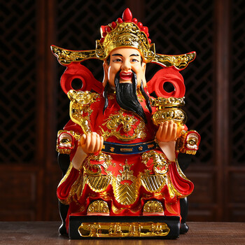 家用财神供奉财神 开业礼品沙金财神爷佛像 19寸 48cm红衣如意财神