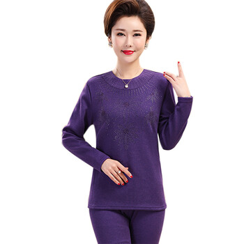 本命年中老年女士大红色加绒加肥加大码保暖内衣套装老年人胖妈妈