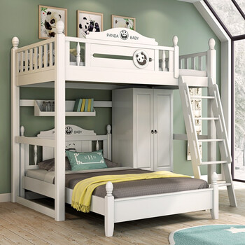 格杰 全实木 上下床 双层床 儿童床 高低床 带书桌衣柜床 子母床 上