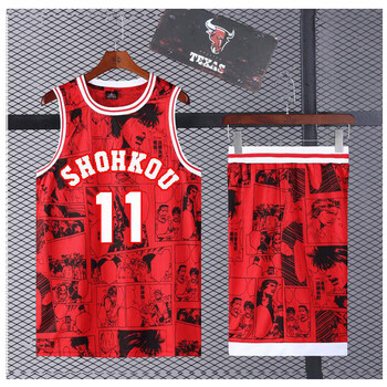 学生儿童球服透气速干队服空版diy定制球衣训练服 11号流川枫(红色)