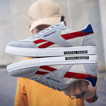 evisumring旗舰店大阪福神cucci帆布男学生透气软底滑板韩版百鞋 灰红