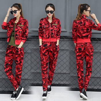 余今品牌春秋女迷彩服三件套装户外作训服红色水兵舞蹈服军训服 裤子