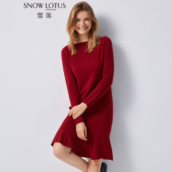 雪莲秋冬新款山羊绒中长款女针织羊绒衫 红 N227 M(100)