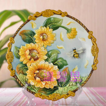 温馨里 太阳花陶瓷装饰盘摆件摆盘装饰挂盘陶瓷盘子家居礼品结婚礼物