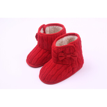冬季新款 蝴蝶结毛线针织棉鞋 学步鞋 婴儿棉鞋靴 红色 内长11cm