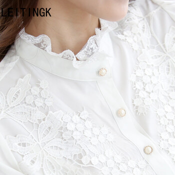 
                                        Leitingk 蕾丝雪纺衫新款加绒时尚修身百搭蕾丝立领衬衫女 白色. S                