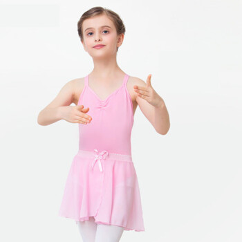 舞裙吊带体操练功服儿童舞蹈服连体衣少儿芭蕾女童 樱花粉 粉色纱裙