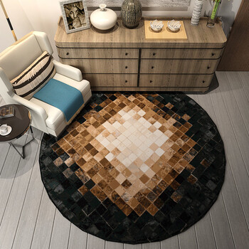 圆形地毯北欧简约茶几毯卧室床边ins风格子地垫满铺客厅地毯 渐变格子