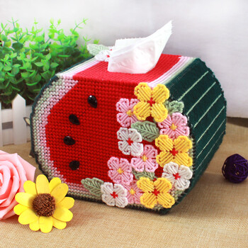 十字绣套件客厅3d手工立体绣毛线绣纸巾盒抽纸盒 西瓜花朵 加粗毛线