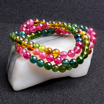 天然巴西碧玺手链女3圈单圈西瓜石手链男女通透饰品礼物 5mm3圈