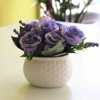 田园花朵清新创意陶瓷花盆绿植盆景餐厅桌面装饰摆件植物盆栽 魅惑紫