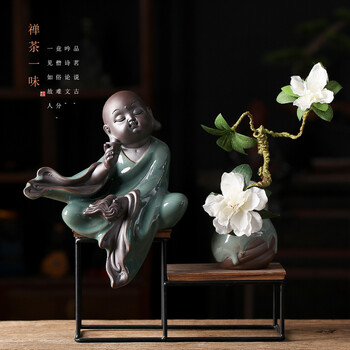 久造新中式禅意摆件小和尚陶瓷小沙弥茶室博古架装饰摆设茶桌禅艺茶道品茗小和尚 木架 花器 仿真花 图片价格品牌报价 京东