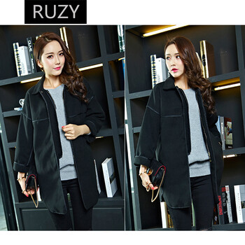 RUZY秋冬韩版女装毛呢大衣风衣外套 黑色 L