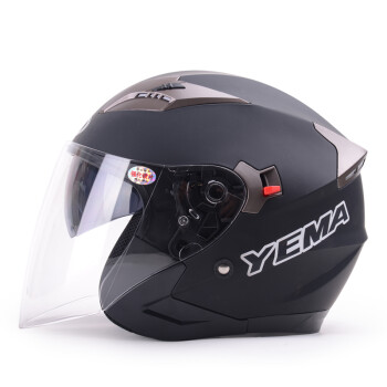 野马（YEMA）625电动车头盔冬季双镜片半盔机车安全帽男女 四季通用 均码 亚黑