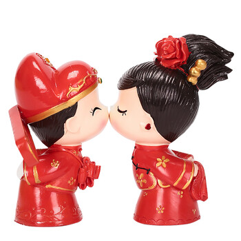 创意婚庆公仔卡通情侣娃娃树脂摆件婚房装饰布置用品新人结婚礼物 执