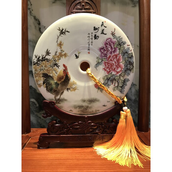 骨瓷平安扣客厅电视柜酒柜屏风玄关办公桌装饰礼物摆件 浅灰色 天道酬