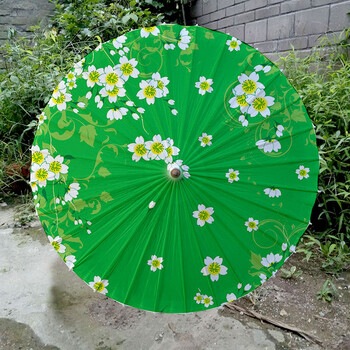 油纸伞防雨防晒古典江南舞蹈装饰桐油雨伞 樱花舞 绿色 半穿