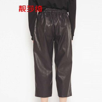靓莎绮2015秋冬新款韩潮街头百搭时尚阔腿皮裤九分裤Y1044 白色 M