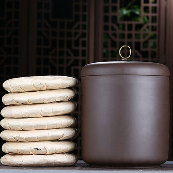 怡乐陶 宜兴原矿紫砂 茶叶罐 大号 普洱七子饼 密封储存普洱茶罐茶缸 素面七饼罐（紫泥款）