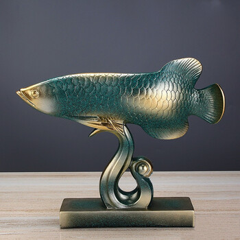 祺匠屋 金龙鱼摆件办公室招财摆件年年有余客厅家居陶瓷装饰品电视柜