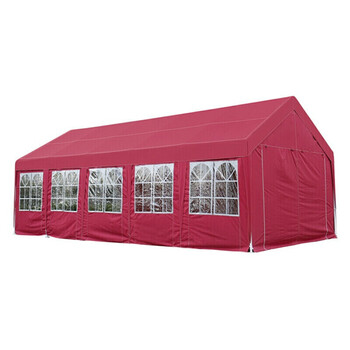 棚大排档雨阳棚大型户外篷房停车棚室外遮阳棚 酒红色四面围布带假窗